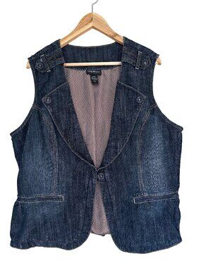 Lane Bryant Dark Wash Denim Vest 24W Plus Size 2000's Polka Dot Lining
